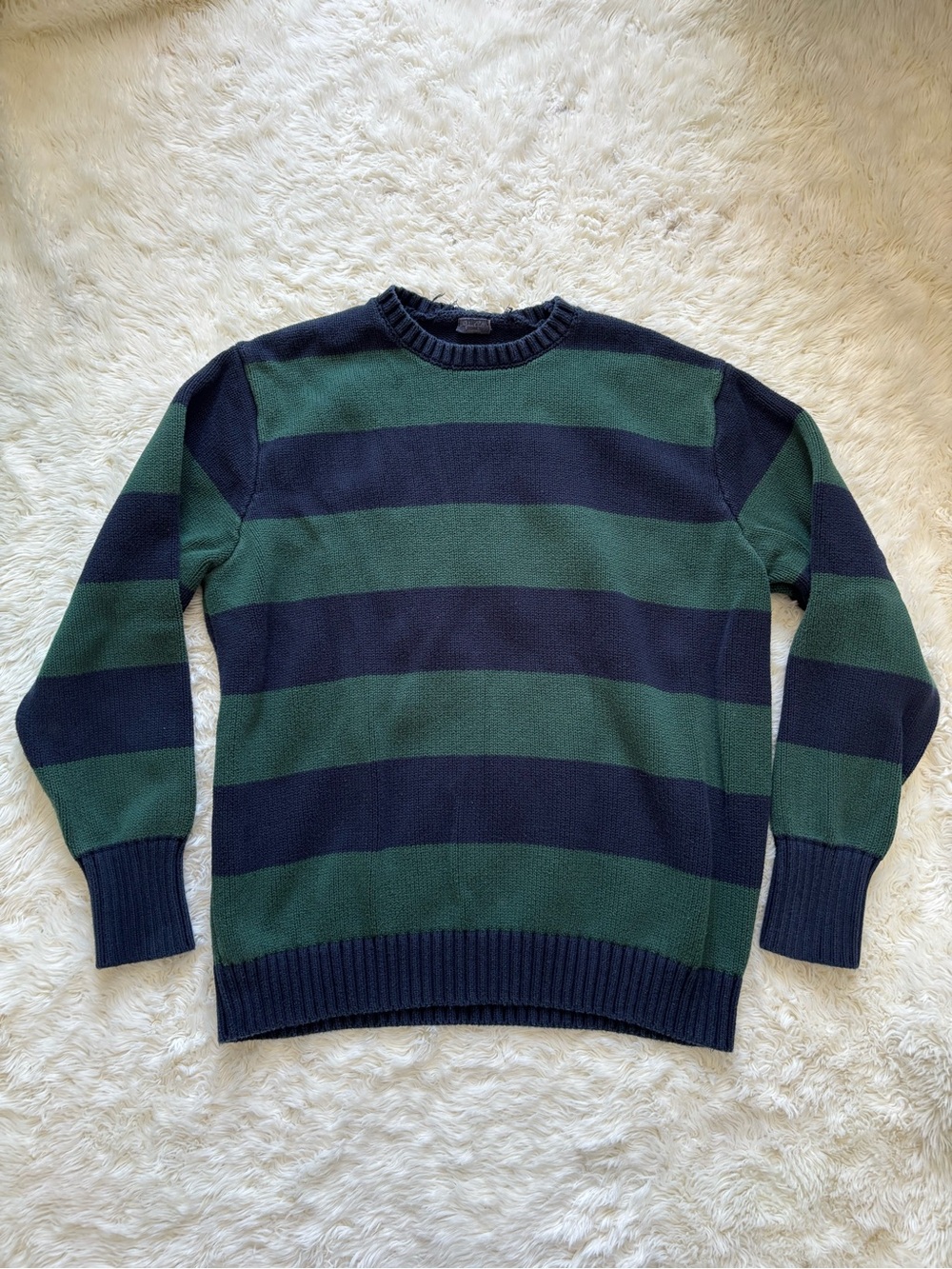 Brandy Melville Green & Navy Striped Crewneck Sweater